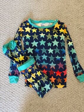 Little Sleepsies Kids Star Print Pajama Set in Navy with Multicolor Stars